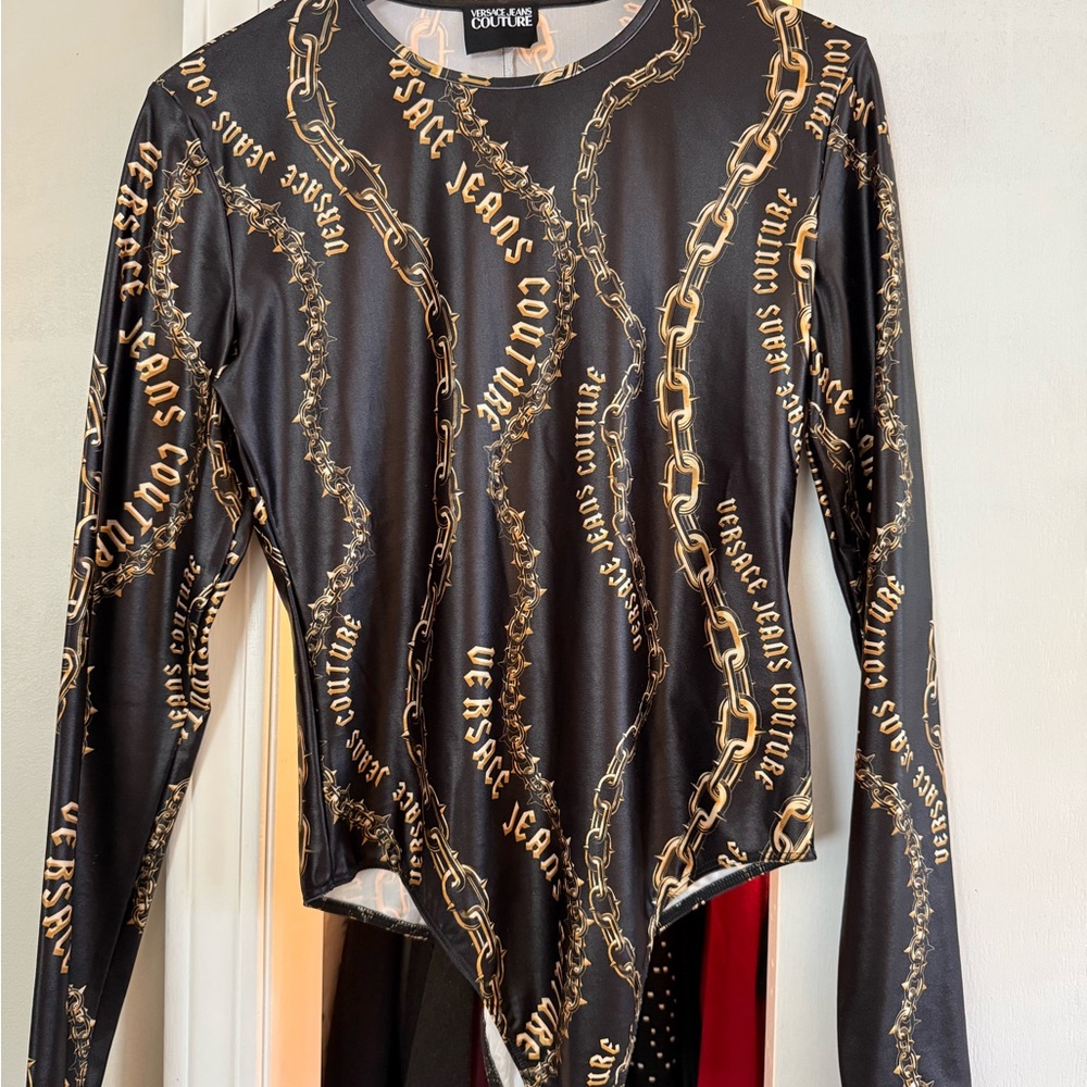 Versace Jeans Collection Black and Gold Chain Print Blouse